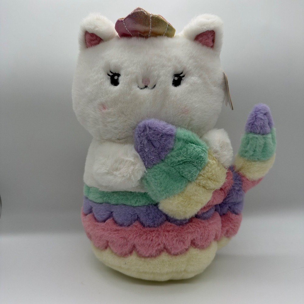 FAO Schwarz Glow Brights Mermaid Cat Plush White Rainbow Sound and Light NWT